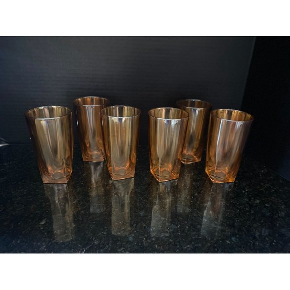Peach Luster Marigold Carnival Glass Tumblers with Square Bottom, 5" Tall (Qty. - Picture 2 of 7